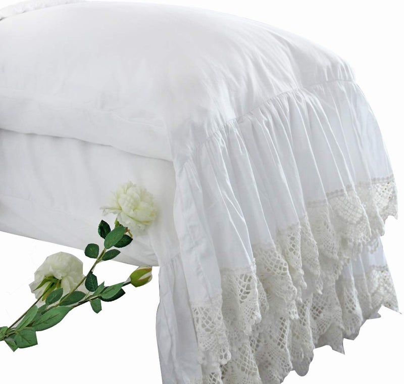QSH Queen's House White Pillowcases Vintage Farmhouse Crochet Pillow Cover Queen Shams Set of 2-Style F - Image 1